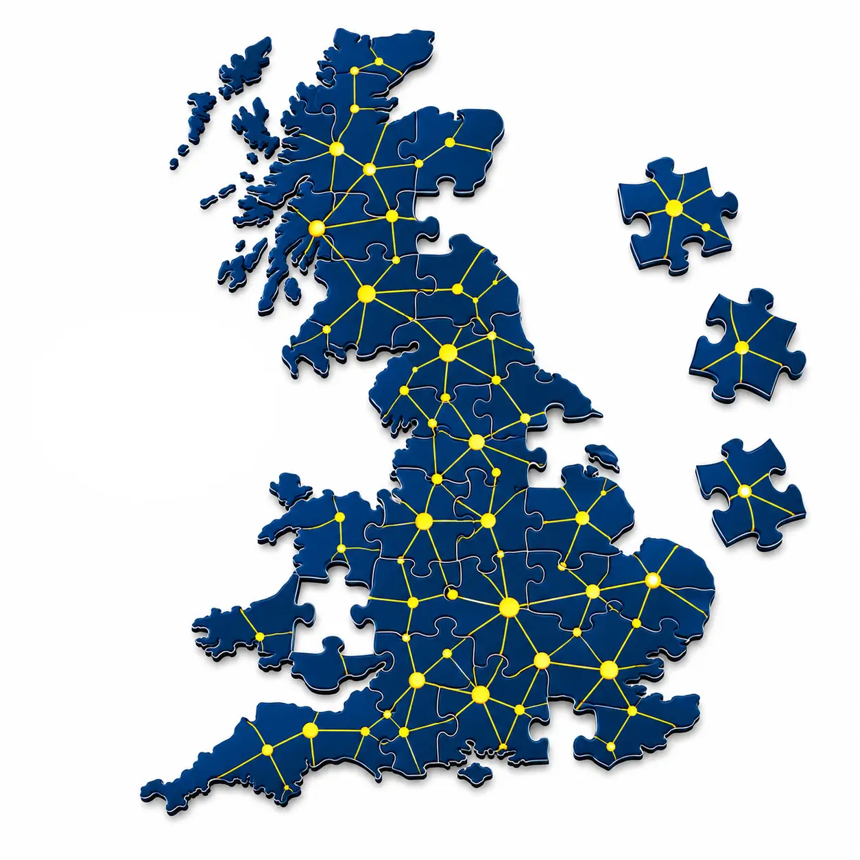 Illustration showing the wheelable network coming together like a puzzle