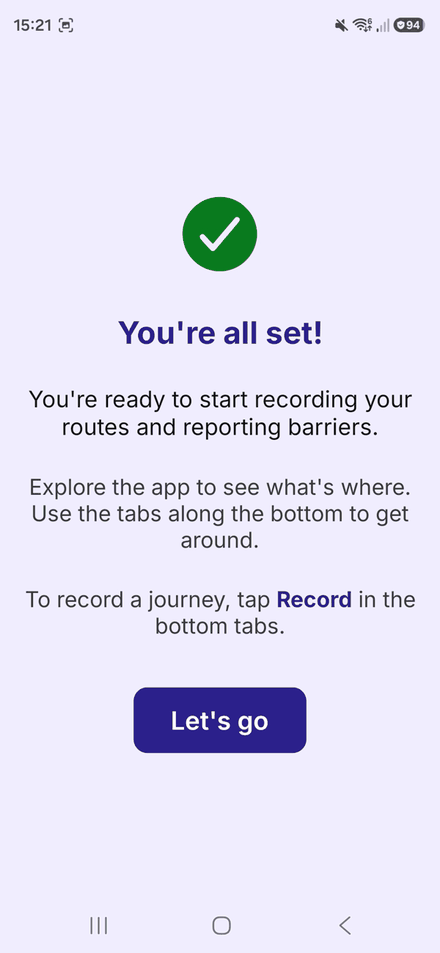 The You're all set screen, with a Let's go button