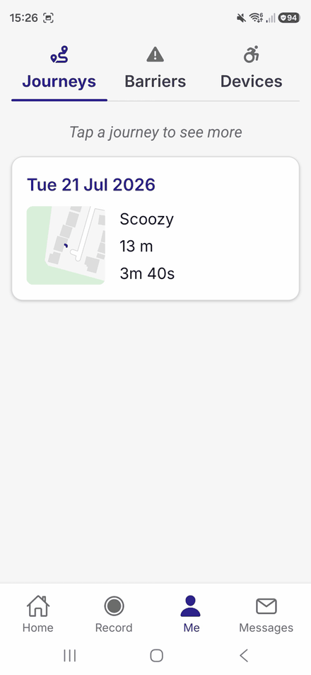 The four tabs along the bottom of the app: Home, Record, Me and Messages