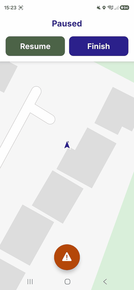 A paused journey, showing the Paused banner with Resume and Finish buttons