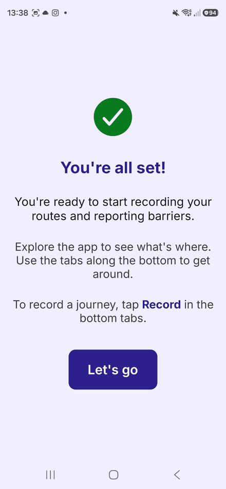 The You're all set screen, confirming setup is complete, with a Let's go button