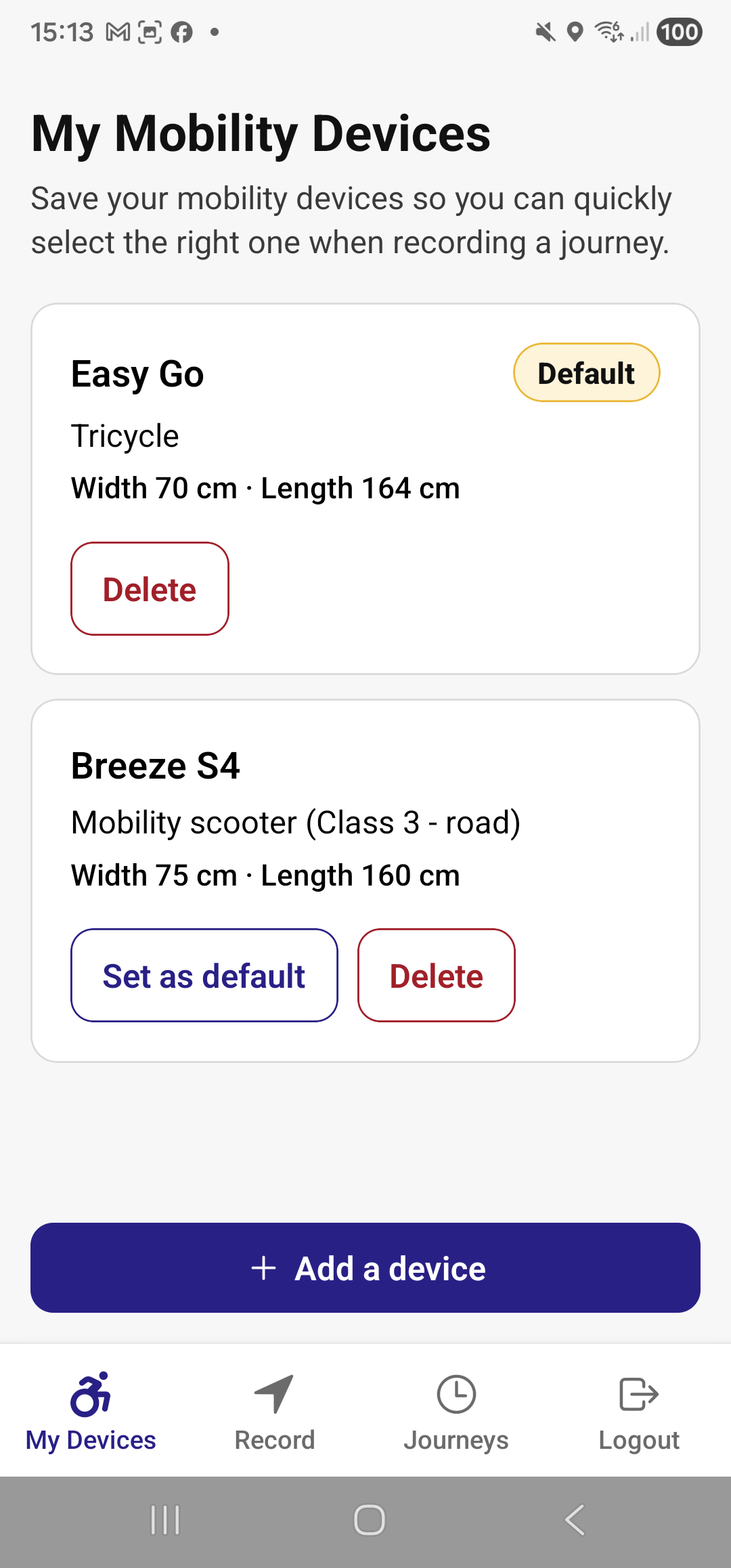 Screenshot showing account details screen